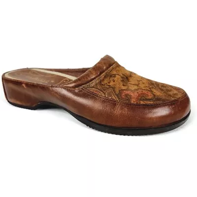 Matisse Mules Clogs Slides Womens 7 M Brown Leather Suede Floral Slip On Comfort • $29