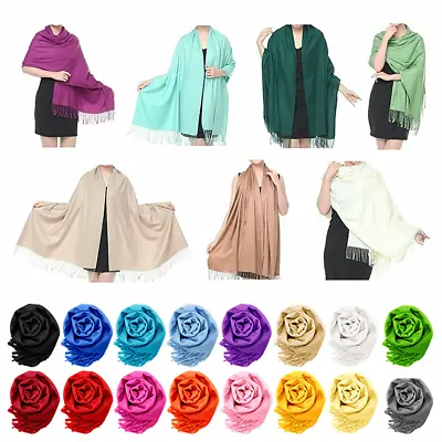 Women Pashmina Wool Feel Silky Classic Solid Wedding Shawl Scarf Stole Wrap  • $8.99