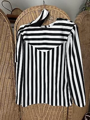 Vintage Blouse Neck Tie Size 14 Black White Stripe Secretary Twee Academia Goth • $24