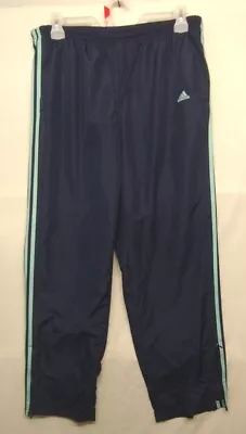 Adidas Tracks Pants Straight Leg Lined Blue Elastic Drawstring Waist Men's XL • $14.95