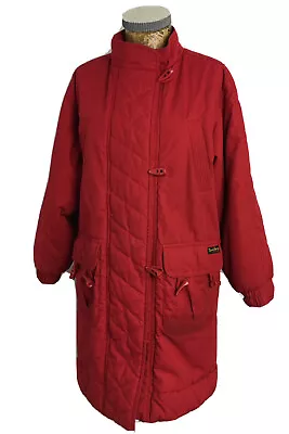 DAVID BARRY PADDED COAT JACKET 12 RED High Collar Full Zip Button Up Womens • £19.97