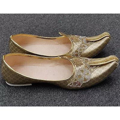 Indian Groom Mojari Men's Jutti Rajasthan Ethnic Flat Shoe Handmade Khussa Gifts • $49.99