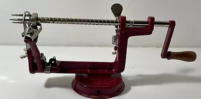 Johnny Apple Peeler With Suction Base Stainless Steel Blades Red Cast Iron Body • $17.95
