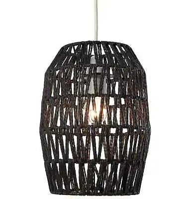 Black Wicker Basket Ceiling Light Shade Easy Fit Scandi Boho Pendant Lampshade • £16.99