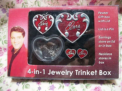 New Elvis Presley Red Pewter Box Necklace Pin And Earring Set • $15.99