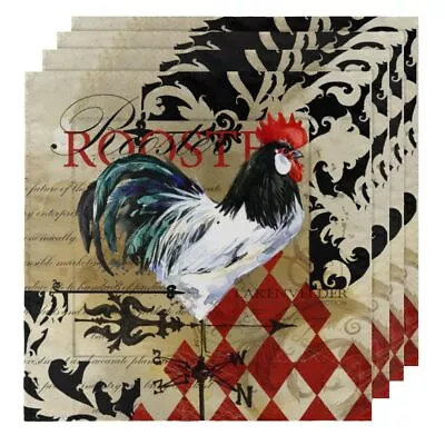 Napkins Retro Vintage Rooster Print Satin Napkins Set Of 4 Dinner Napkin Wash... • $23.72