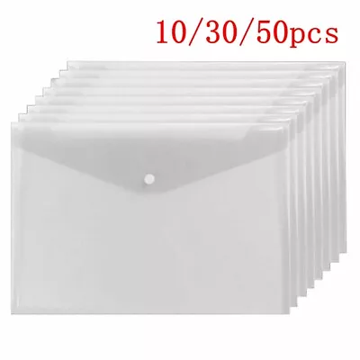 10-50 A4 POPPER WALLETS Plastic Document Folders ENVELOPE Stud ID HOLDER CLEAR • £6.89