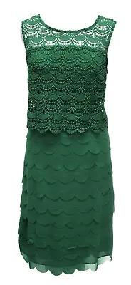 Womens New Plus Size Green Crochet Lace Yoke Scallop Party Cocktail Dress £99 • $45.56