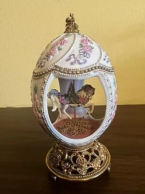 Franklin Mint Faberge Musical Carousel Horse Egg TFM 96 Music Box Roses Gold B24 • $75