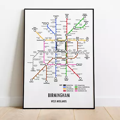Birmingham West Midlands Underground Style Transport Art Map Print A3 A4 • £25.95