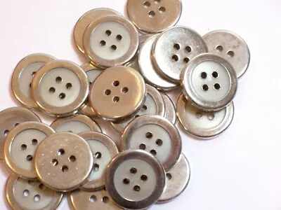 Silvertone Round Buttons 4 Hole Metal New Old Stock Buttons X 25 Pieces 920 • $3.99