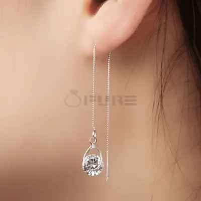 £3.99 • Buy 925 Sterling Silver Diamond Cut Gold Silver Long Tassel Threader Drop Earrings