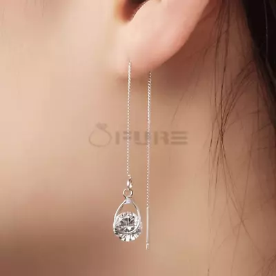 £3.99 • Buy 925 Sterling Silver Diamond Cut Gold Silver Long Tassel Threader Drop Earrings