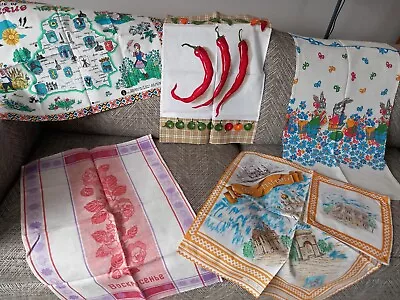 Vintage 1970s 1980s Unused Belarus Table Linens Chilli Tea Towel Rabbits Maps • £18