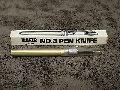 #3 X-ACTO Pen Knife In Box Gold Tone Metal Barrel Safety Cap Pocket Clip (BN197) • $13.99