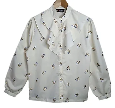 70s Vintage Blouse Shirt 16 Ruffle Floral Cottagecore Secretary Edwardian  • £12