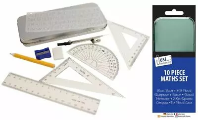 Compact Maths Geometry Set With Compass Ruler Protractor Square Sharpener(6822) • £2.99