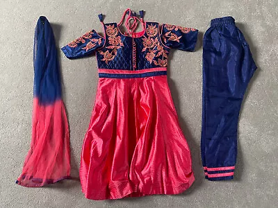 Girls Indian Pakistani Anarkali Pink Navy Dress Diwali  Eid Size 22 Age 4 Years • £11.50