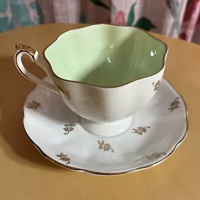 Queen Anne England UK Teacup And Saucer Fine Bone China 5365 Light Green • $20