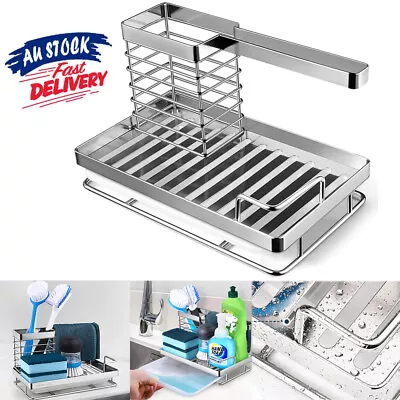 $27.99 • Buy Kitchen Sink Draining Sponge Cloth Organiser Holder Caddy Storage Basket Rack AU