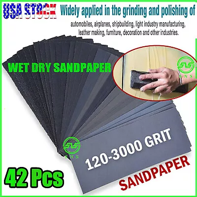 42pcs Sandpaper Sand Paper Sanding Sheets Assorted Auto Wet Dry Wood Car Metal • $5.89