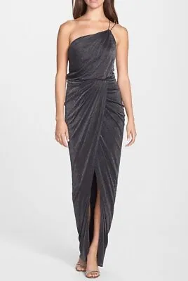 Aidan By Aidan Mattox One Shoulder Metallic Knit Gown Sz 10 Black • $110.40