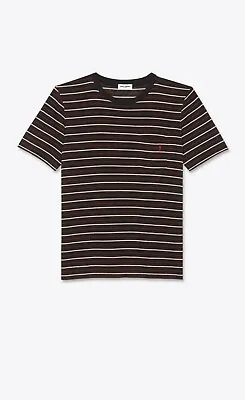 SAINT LAURENT 550$ Striped Monogram Tshirt -  Black Cotton Jersey • $180