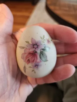 Vintage Hand Painted Ceramic Bisque Egg With Floral Design 2” Easter Decor • $13.50