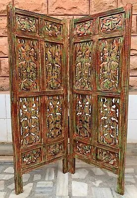 Wooden Divider 2 Panel Vintage Privacy Folding Screen Carved Room Divider • $1020