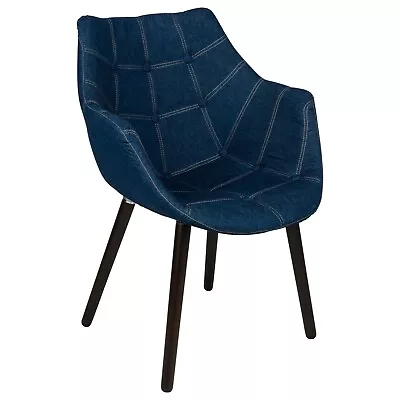 LeisureMod Milburn Tufted Denim Blue Accent Chair With Walnut Wood Legs • $164.89