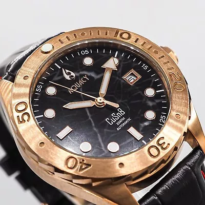 Aquacy Bronze CuSn8 Men's Black Marble Stone Dial Watch Automatic 200M Miyota • $112.50