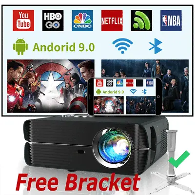 Projector 8500 Lumens 1080P LED WiFi Home Video Theater Cinema Android 9.0 HDMI • $218.44