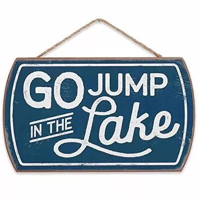 Go Jump In The Lake Hanging Wood Wall Decor - Fun Vintage Sign For Blue/White • $19.46