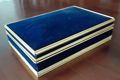 Large Vintage  Solid Blue Velvet Jewellery Box Organiser Mirror Gold Frame • $95