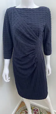 NWT ~ JOHN LEWIS UK [sz 14] Navy Alexei Textured Stretch Faux Wrap Dress Rp $130 • $62.30