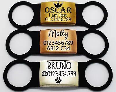 £5.79 • Buy Slide On Collar Silicone Engraved Rectangle Id Name Personalised Pet Dog Cat Tag