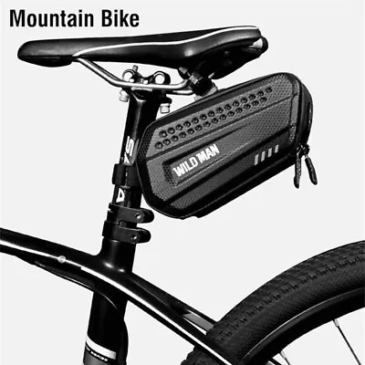 WILDMAN Bicycle Saddle Bag Hard Shell MTB Cycling Waterproof Bike Seat Rear Bag • £13.99