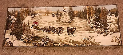 Vintage Velvet Alaska Dog Sled Iditarod Snow Tapestry Wall Hanging 63  X 24  • $22.99