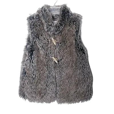 Zara Girls Jacket Size 7/8 CM 128 Brown Black Faux Fur Vest • $25.99
