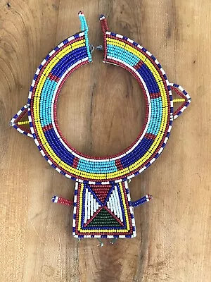 Vintage Maasai Masai African Tribal Glass Bead Collar Necklace Leather • $95