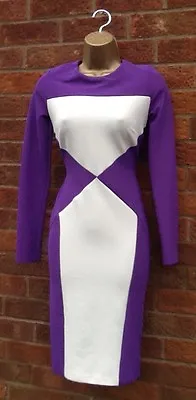 £24.99 • Buy Ex Julien MacDonald Purple/Ivory Illusion Pencil Wiggle Dress 8