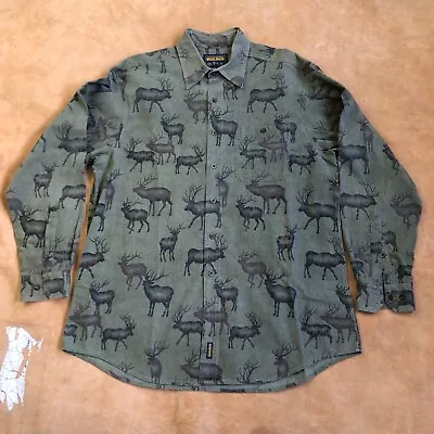 Woolrich John Rich And Bros Vintage Heavy Twill Elk Shirt Green Brown Excellent • $49.99