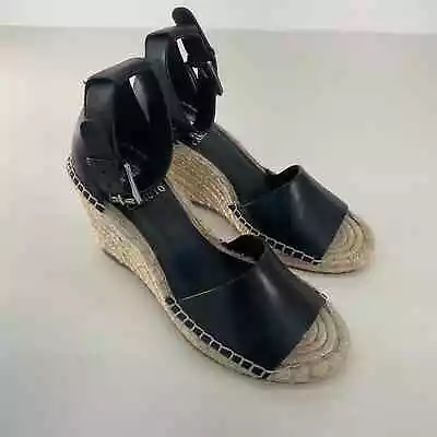 Vince Camuto Black Leather Espadrille Wedge Size 6 - Preowned • $30