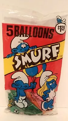 $4 • Buy Vintage Unopened Pack Of 5 Smurf Balloons -  Rare - 1980s - #SMF-129