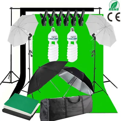 Photography Studio Backdrop Soft Umbrella Lighting Kit +Background Support Stand • £55.95