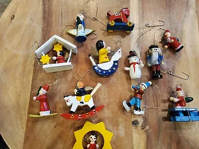 Vintage Wood Christmas Holiday Mini Ornaments Lot Of 12 • $35