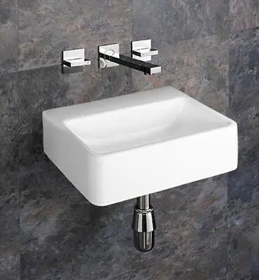 £99 • Buy No Tap Hole Rectangular Wall Hung Bathroom Basin Ceramic Sink 400mm By 300mm