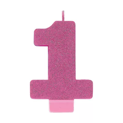 1st Birthday Party Supplies Number 1 Pink Glitter Candle Cake Decoration One 1 • $1.49