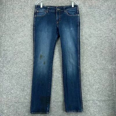 Wrangler Jeans Mens 34x30 Blue Low Rise Slim Fit Narrow Leg Western Denim Pants • $24.99