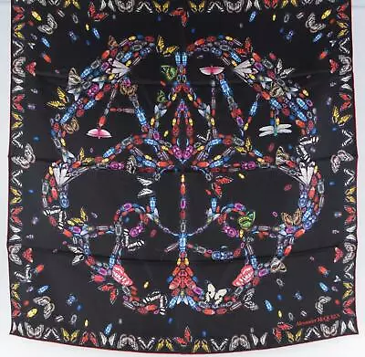 $322.51 • Buy New Alexander McQueen 619457 Black BUTTERFLY LOGO Silk Chiffon Scarf